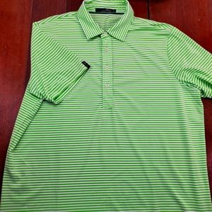 RLX Ralph Lauren Mens Large Green Striped Golf Polo Shirt Light & Soft